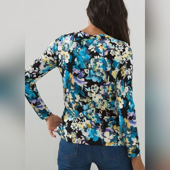 Chico's Floral Long Sleeve Scoop Neck Tee Shirt (1) - Picture 2 of 8
